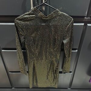Boohoo Black and Gold Long Sleeve Dress